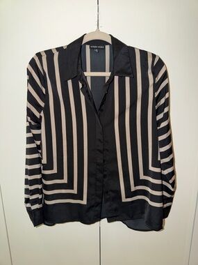 Black & Beige Striped Button-Up Set